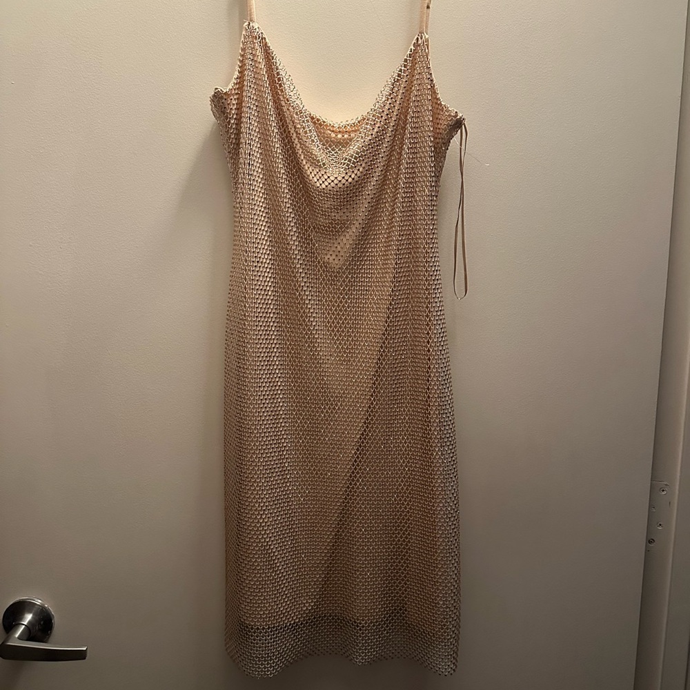 Aqua Gold Slip Dress with Cowl Neck and Spaghetti Straps